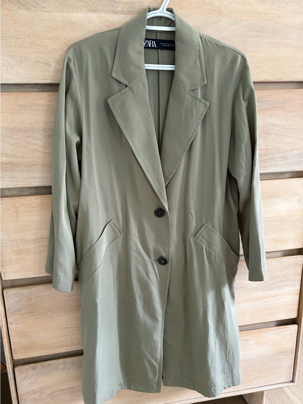 ZARA Light Green Single-Breasted Lightweight Trench Coat